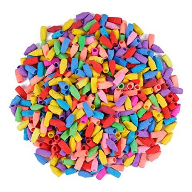 Imagem de Pacote com 500 bonés de borracha de lápis, livre de látex, tampas de borracha de lápis, bonés de ponta de flecha borrachas borrachas escolares para crianças, materiais escolares para professores, cores sortidas