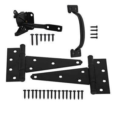 Imagem de Home Master Hardware Kit de ferragens para portão de 15,24 cm, conjunto de trava e puxador com parafusos para acabamento em preto com porta de balanço