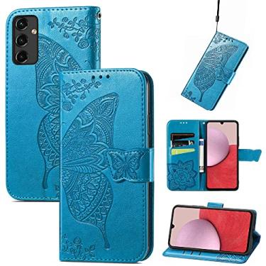 Imagem de Capas de telefone borboleta em relevo para Samsung Galaxy A14 A 14 5G Capa de couro com slots de cartão fashion clipe de carteira à prova de choque capa de telefone Samsung A14 5G capas (azul, Samsung A14 5G)