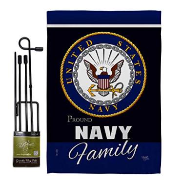 Imagem de Bandeira de jardim da família com orgulho da marinha – conjunto com forças armadas de suporte USN Seabee dos EUA Veterano militar americano aposentado – banner de casa pequeno presente de quintal dupla face feito nos EUA