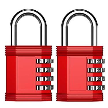 Imagem de ZHEGE Cadeado de combinação de 4 dígitos para academia, escola, armazenamento, cerca, portão (pacote com 2, vermelho)