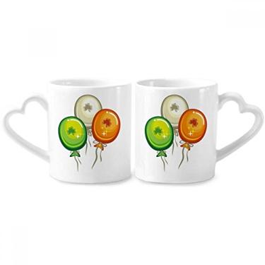 Imagem de Conjunto de canecas de porcelana para casais com balão da Irlanda e Dia de São Patrício com alça de coração