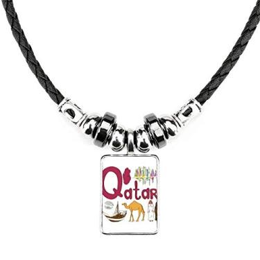 Imagem de DIYthinker Colar Qatar National Symbol Landmark Pattern Jewelry Torque Leather Rope Pendant