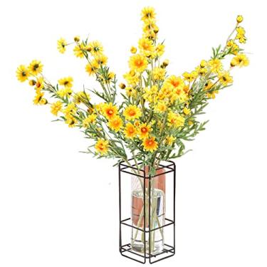Imagem de Vaso de vidro de flor decorativo vaso de vidro retangular com suporte de metal vaso de plantas hidropônicas internas para decoração de casa jardim casamento