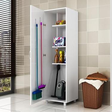Imagem de Armário Multiuso 1 Porta 2 Ganchos para Vassouras Ar202 Djd Móveis Branco