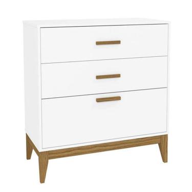 Imagem de Comoda de Bebê Nature 3 Gavetas 100% MDF Cor Branco Acetinado - Matic Móveis