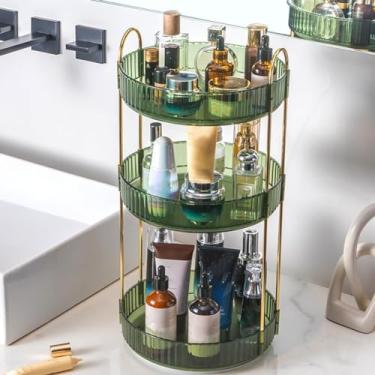 Imagem de Organizador de maquiagem giratório 360 ° para bancada de prateleira de vaidade Organizador de banheiro de grande capacidade Armazenamento de cosméticos Porta perfume giratório Organizador de cuidados