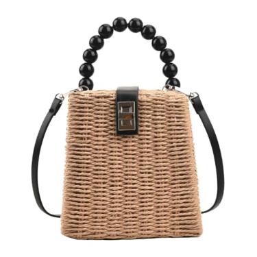 Imagem de Vintage Box Bag Bolsa de Palha Feminina Elegante Bolsas Transversais para Mulheres Bolsa Noite Clutch e Bolsas Verão Férias 2024, Caqui, One Size