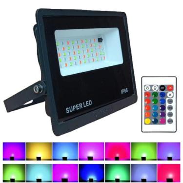 Imagem de Luminária Refletor Holofote De Leds Luz RGB Colorida 100W Com Controle