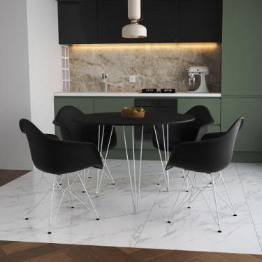 Imagem de Mesa Jantar Redonda 90cm Preta Clips 3 Pés com 4 Poltronas Eiffel Eame