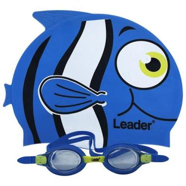Imagem de Combo De Natação Com Óculos Lentes Anti Embaçantes E Touca De Peixinho