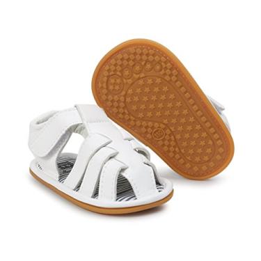 Imagem de E-FAK Sandálias de verão para bebês meninos e meninas, para uso ao ar livre, praia, antiderrapante, sola macia de borracha para recém-nascidos, A/Branco, 0-6 Meses