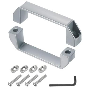 Imagem de uxcell Pacote com 2 puxadores retangulares, puxadores de porta de liga de alumínio centrais de 120 mm/4,7 pol. Puxador de gaveta moderno para gaveta armários portão garagens, prata