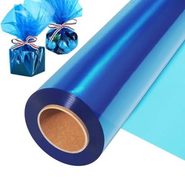 Imagem de CYEAH Rolo de celofane extra largo de 30 m x 86 cm, azul, papel de embrulho de celofane azul transparente de 2,5 mm de espessura, envoltório de celofane colorido para doces, decoração de cesta de