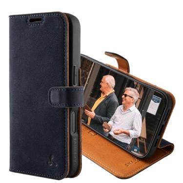 Imagem de Snakehive Carteira de couro para iPhone 16 Pro - capa de telefone carteira de couro real - couro genuíno com suporte de visualização e 3 porta-cartões - capa flip com compartimento para cartão (azul
