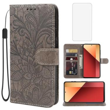 Imagem de Gufuwo Capa carteira para Redmi Note 13 Pro 4G/Poco M6 Pro 4G com protetor de tela de vidro temperado, flor de renda, couro PU, flip com suporte para cartão de crédito, capa para celular Xiaomi Redmi