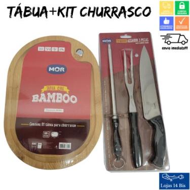 Imagem de Kit Churrasco com Garfo Faca e Amolador de Facas Mor + Tábua de Carne 