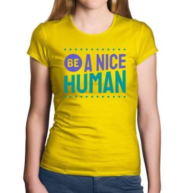 Imagem de Baby Look Algodão Be A Nice Human  - Foca na Moda, Amarelo, M