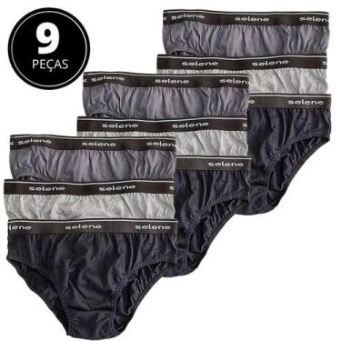 Imagem de Kit 9 Cuecas Slip Adulto 100% Algodão Selene 11900, Preto, Chumbo, Mes