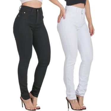 Imagem de Kit 2 Calças Feminina HNO Jeans Skinny Black White Preta e Branca, 38