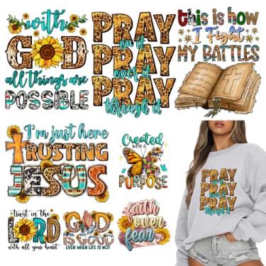 Imagem de TZSANXMY 8 peças de decalques de ferro em transferência de calor, patches de transferência de calor para roupas, camisetas, jesus, decalques de prensa térmica, design lavável, decoração, apl