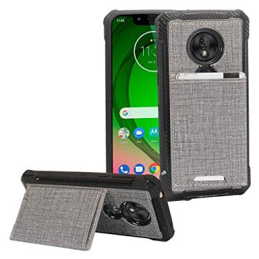 Imagem de Para T-Mobile REVVLRY, Motorola Moto G7 Play, G7 Optimo XT1952/DL – Capa de celular com compartimento para cartão de crédito híbrido de brim, EC5 Gray
