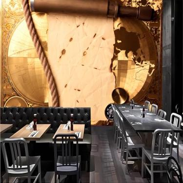 Imagem de Lcythiazole Murais de papel de parede vintage de tamanho personalizável, papel de parede de mapa, murais de lupa, adesivos autoadesivos para café e quarto de crianças.