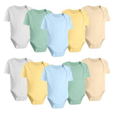 Imagem de Kit 10 Pç Body Manga Curta Liso Roupa Para Bebê 100% Algodão - Koala B