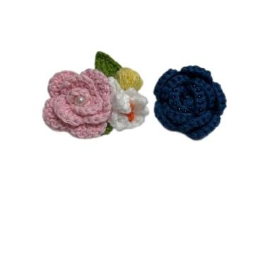 Imagem de Wtanrion Vintage fio trançado crochê rosa flor broche clipe feminino vestido decoração, Small, Acrilonitrila butadieno estireno Ferro, Pérola