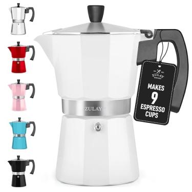 Imagem de Cafeteira Zulay Moka Pot - à prova de vazamento, aço inoxidável, fácil de limpar, alça e botão resistentes ao calor - para café expresso autêntico estilo cubano e italiano - Faz 9 xícaras de café