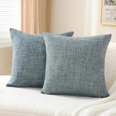 Imagem de oecoel Capas De Almofadas Decorativas 45X45 Cm, Supermacias, Estilo Fazenda Moderna Com Textura Rústica, Almofada Para Área Externa, Sofá, Sala Estar, Conjunto 2, Azul-Acinzentado