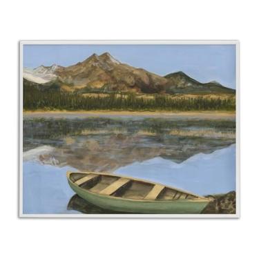 Imagem de Stupell Industries Design de arte giclée emoldurado branco com vista de canoa do lago alpino por Michael Willett, 76 x 61 cm