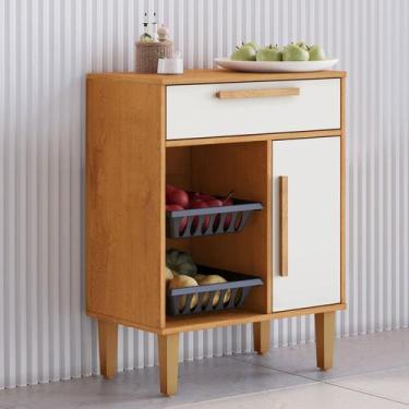 Imagem de Armário de Cozinha 1 Porta 1 Gaveta com Fruteira Nature/Off White - Ka