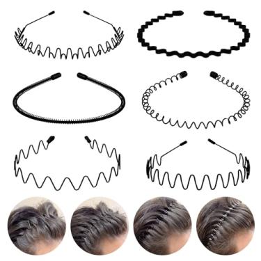 Imagem de fenshine 6 peças de faixas de cabelo de metal, argola ondulada de primavera, unissex, preta, faixa de cabelo lisa nas costas, antiderrapante, esportiva, para mulheres e homens