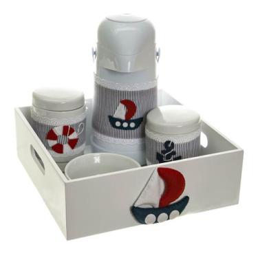 Imagem de Kit Higiene Com Capa Bandeja Lisa Náutico Quarto Bebê Menino - Potinho