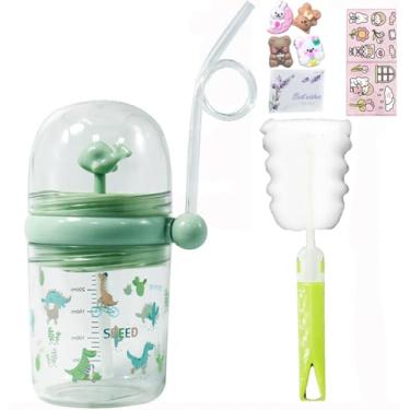 Imagem de viva story Garrafa de água spray baleia azul praia com canudo divertido copo de bebida copo de plástico de desenho animado para festa de piquenique presente de aniversário (dinossauro verde, 250 ml)