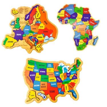 Imagem de Kit Quebra-cabeça Mapas EUA ÁFRICA EUROPA - Drackma