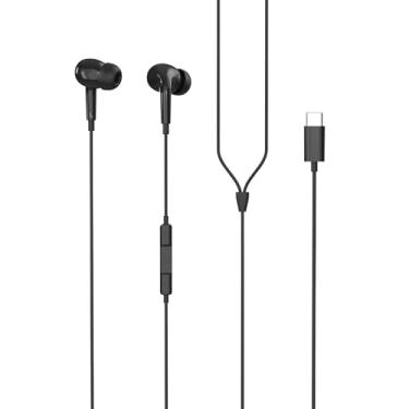 Imagem de RadioShack Fones de ouvido pretos tipo C com fio com microfone