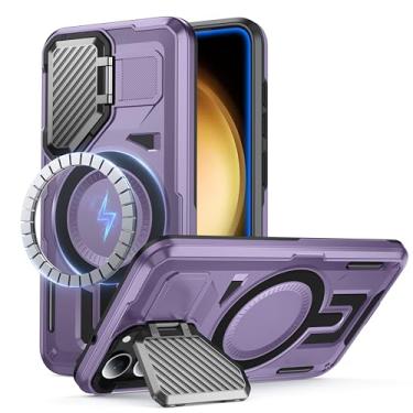 Imagem de FNDMIL Capa para Samsung Galaxy S23 compatível com MagSafe [suporte de capa de câmera embutido] [à prova de choque de grau militar] [proteção de camada dupla] capa resistente para celular S23, roxa
