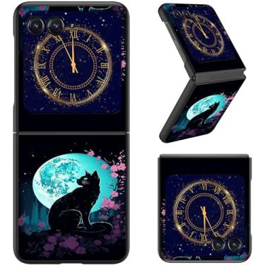 Imagem de RAUEDWDJS Capa para Motorola Razr 2025/2024, capa flip fina rígida PC capa de corpo inteiro resistente à prova de choque para Moto Razr 60/Razr 50, gato preto flores lua