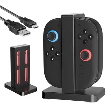 Imagem de RHOTALL Estação de carregamento do controlador compatível com os joycons do modelo de suporte de acessórios Switch 2, carrega até 4 interruptores e 2 controladores, com indicação LED e cabo de