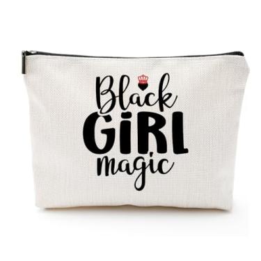Imagem de heshengzaixian Bolsa de cosméticos Black Girl, bolsa de maquiagem feminina afro-americana, presentes Nogrit para mulheres negras, meninas, à prova d'água, zíper de linho, bolsa de beleza, bolsa de