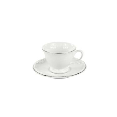Imagem de Xícara Café com Pires 70ml Porcelana Schmidt - Dec. Filetado Prata Pom