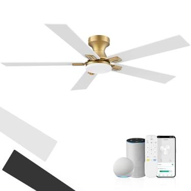 Imagem de cumilo Ventilador de teto inteligente de 132 cm com controle remoto de luzes, motor CC bastante, controle Wi-Fi via Alexa Voice, aplicativo. LED regulável, ventiladores de teto internos externos para