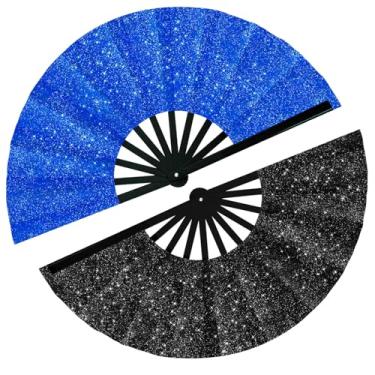 Imagem de Maitys 2 peças de leques grandes de palmas para dança em linha, 33 cm, leque dobrável de rave, tecido de nylon, dobrável para festival de dança em linha, artesanato, decoração de dança para