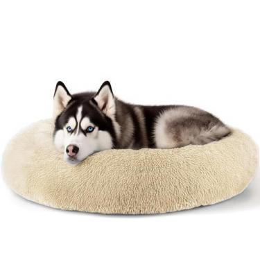 Imagem de Camas extra grandes para cães, cama confortável para alívio da ansiedade de cães humanos, 91 cm, camas confortáveis para animais de estimação indestrutíveis e à prova de mastigação (marrom claro)