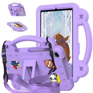 Imagem de Kwamaz Capa para tablet Walmart Onn de 8 polegadas 2024, geração 4, modelo 100135923, com alça de ombro, capa infantil à prova de choque, roxa