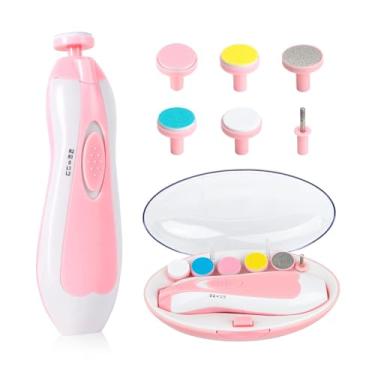 Imagem de Cortador elétrico de lixa de unhas para bebês: kit elétrico de aparador de unhas para bebês com manicure 6 em 1 com luz LED segura para crianças recém-nascidas e adultos, rosa