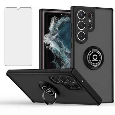 Imagem de Furill Capa de celular para Samsung Galaxy S24 Ultra 5G translúcida fosca com protetor de tela de vidro temperado anel giratório suporte magnético para carro S24Ultra 24S S 24 24Ultra feminino