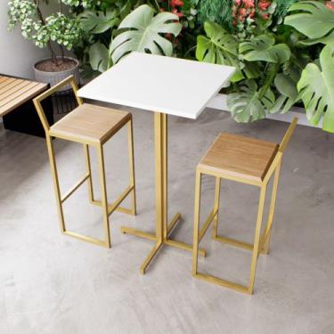 Imagem de Jogo Mesa Alta Bistrô Quadrada Branca 2 Banquetas Pinus Confort Indust